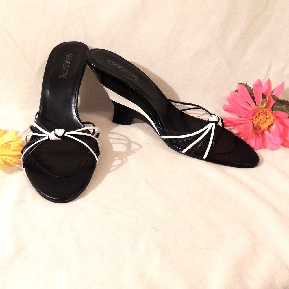 Coup d'etat Black/White Stripe Slim Wedge Sandal